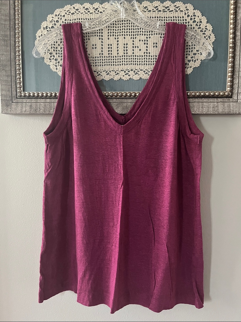 Sundance V-Neck Linen Tank in Berry Plum